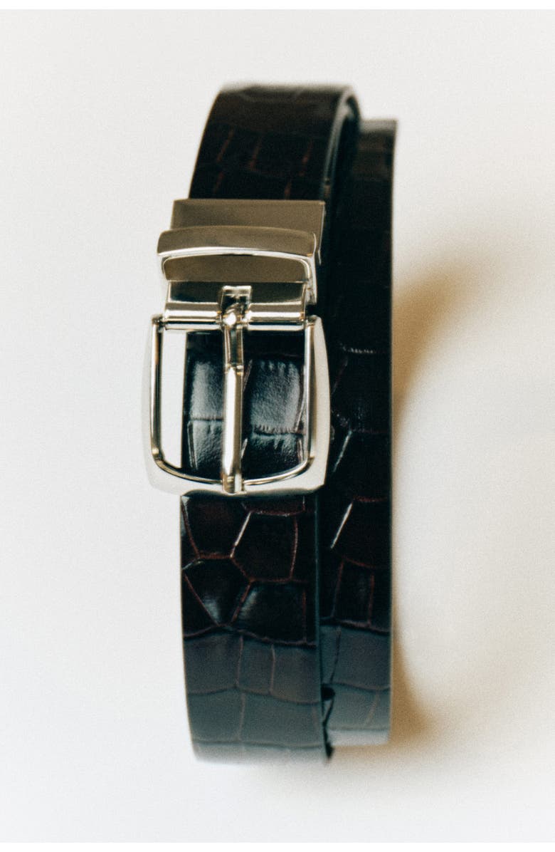 COS Reversible Leather Belt, Alternate, color, Brown Croc Effect / Black