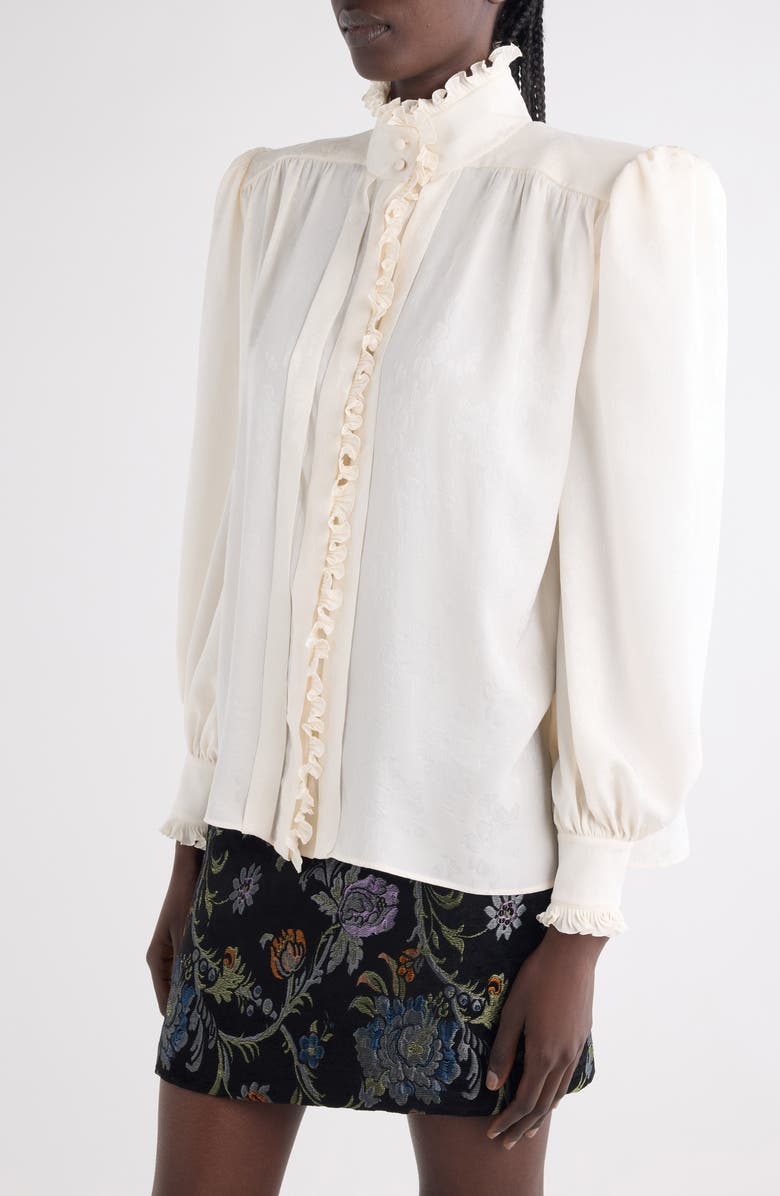 Chloé Floral Long Sleeve Organic Silk Button-Up Top, Alternate, color, Iconic Milk