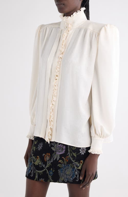 Chloé Floral Long Sleeve Organic Silk Button-up Top In White