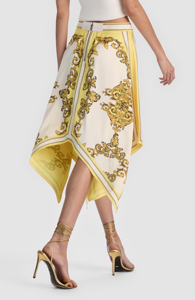 Alice + Olivia Davina Print Handkerchief Hem Skirt, Alternate, color, Golden Coast