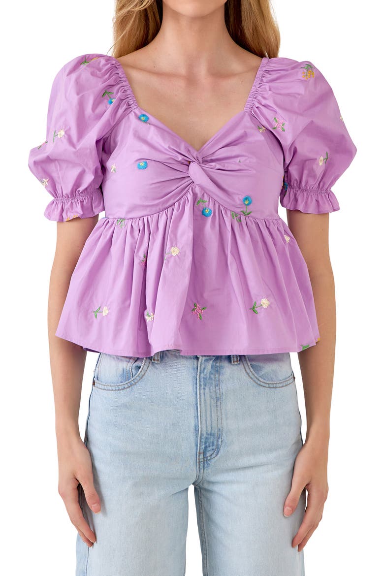 Floral Embroidered Puff Sleeve Babydoll Top, Alternate, color, PURPLE MULTI