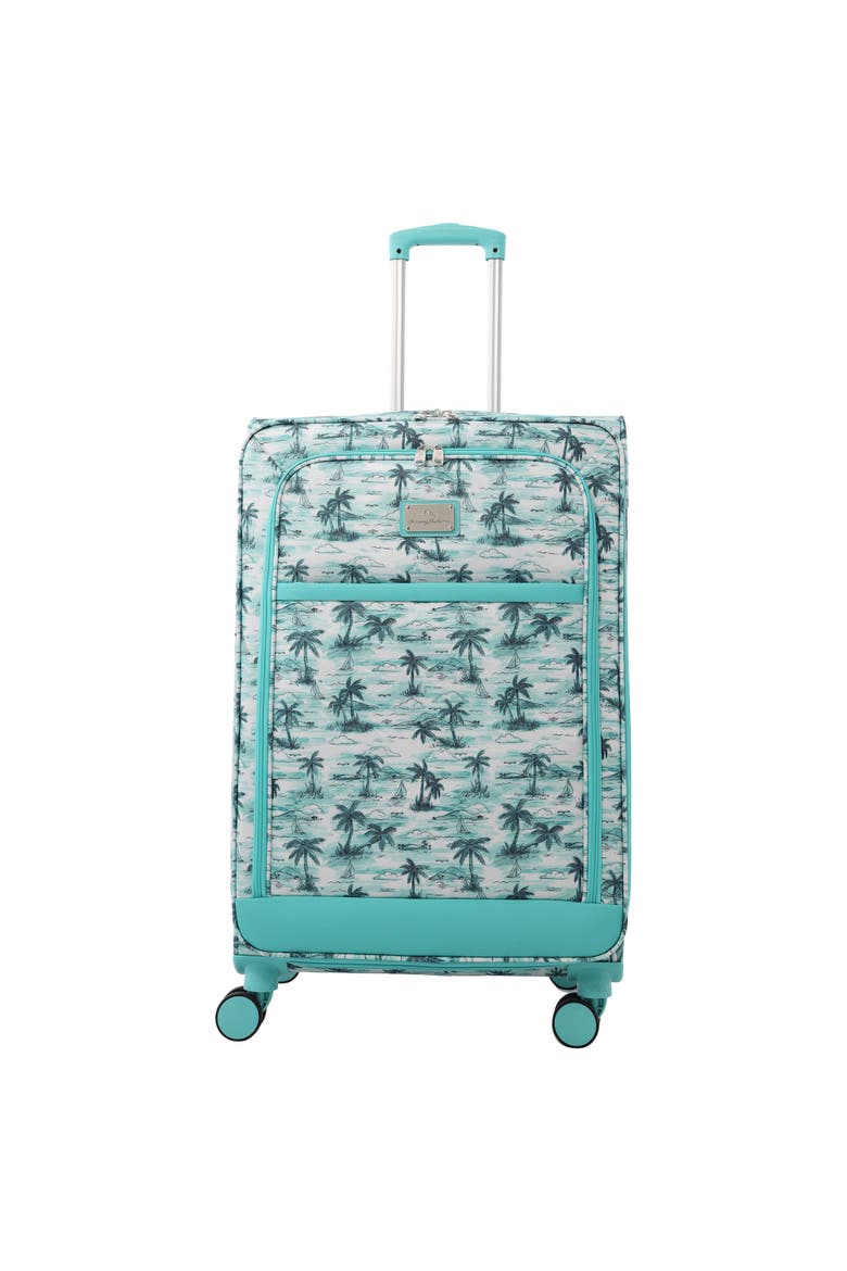 Palm Print 30" Expandable Softside Spinner, Alternate, color, Aqua