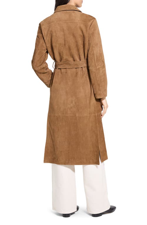 Theory Reese Belted Suede Coat In Brown