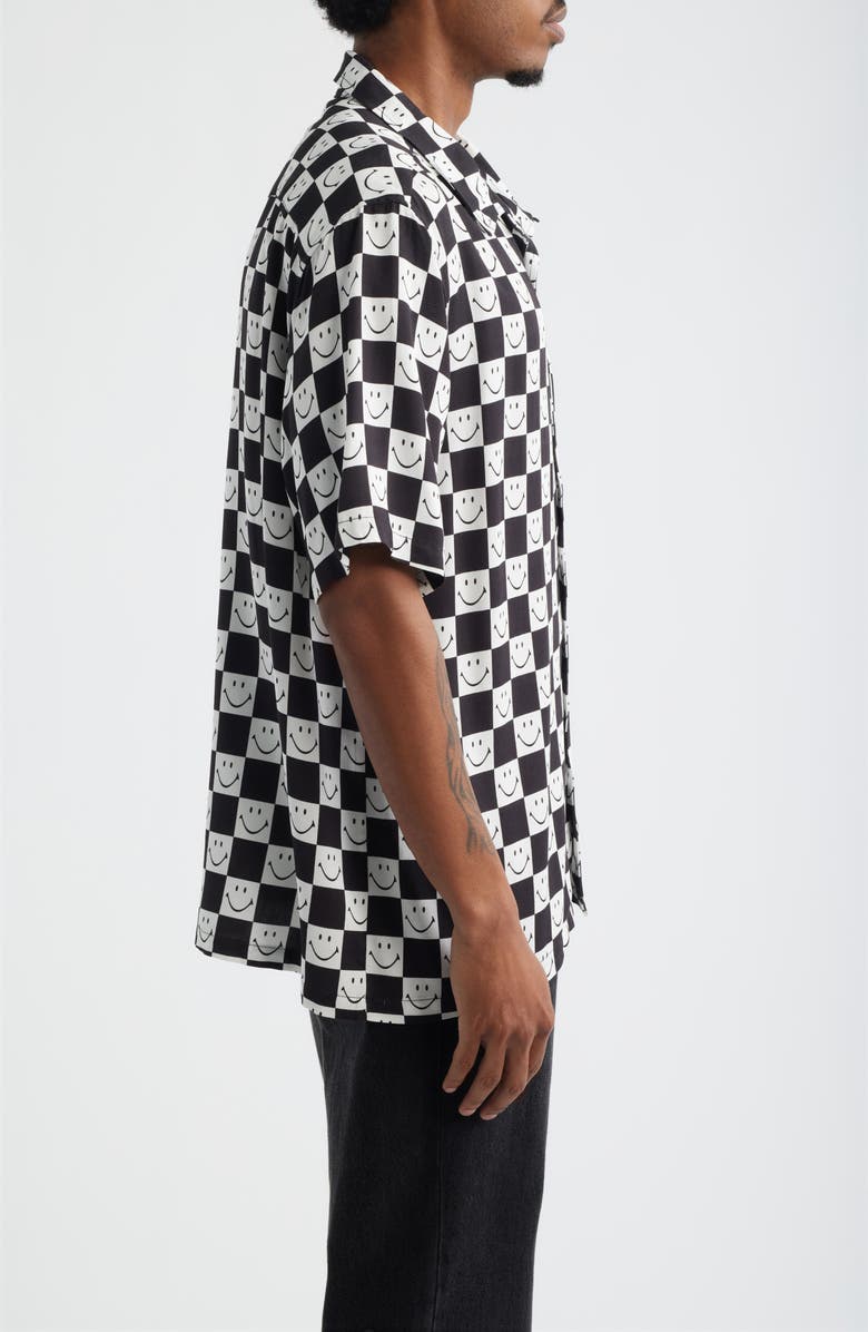 MARKET SMILEY<sup>®</sup> Checkerboard Print Camp Shirt, Alternate, color, Black/ White