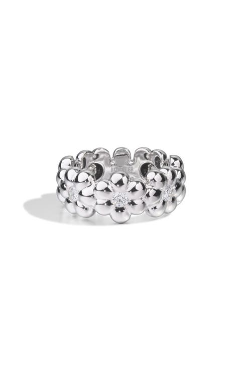 18k Gold Diamond Flower Puff Ring