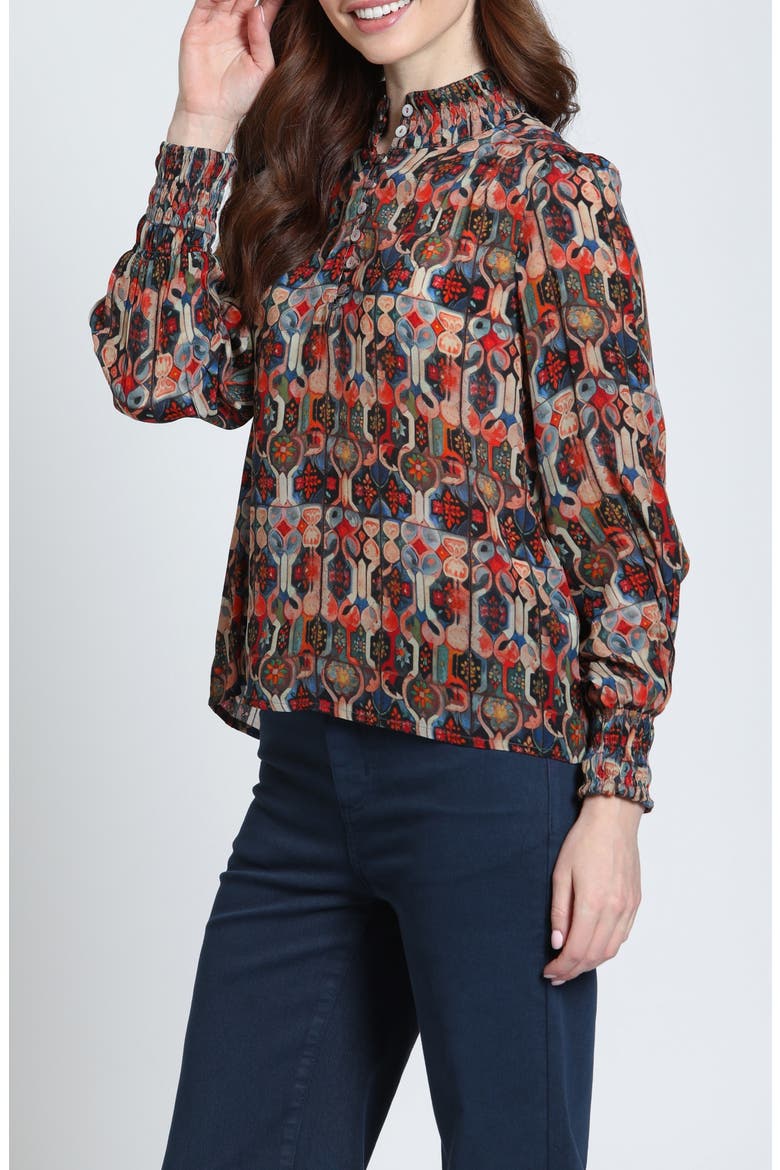Ruched Puff Sleeve Top, Alternate, color, INDIGO/BURNT SIENNA