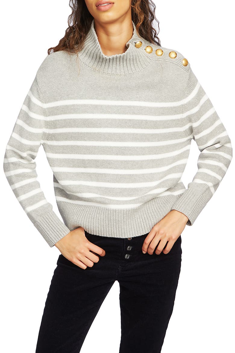 Stripe Mock Neck Sweater, Main, color, SILVER HEATHER