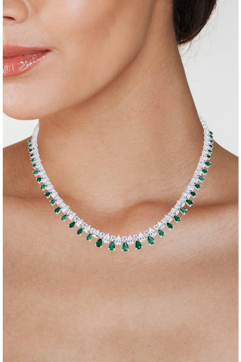 Cubic Zirconia Teardrop Fringe Necklace, Alternate, color, GREEN/ SILVER