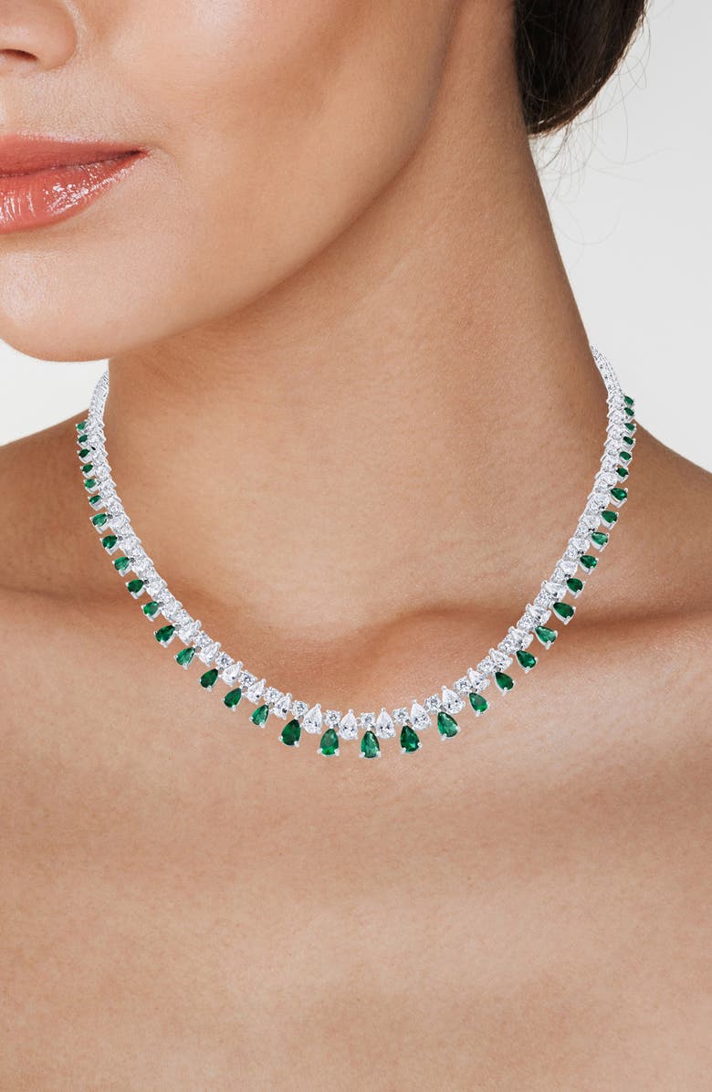 CZ by Kenneth Jay Lane Cubic Zirconia Teardrop Fringe Necklace, Alternate, color, 