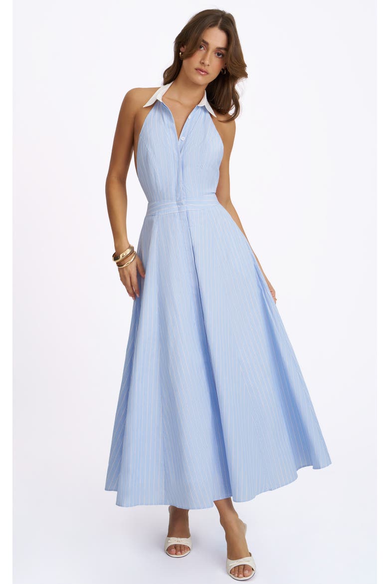 Winslet Striped Cotton Poplin Halter Maxi Dress, Main, color, Sky Blue