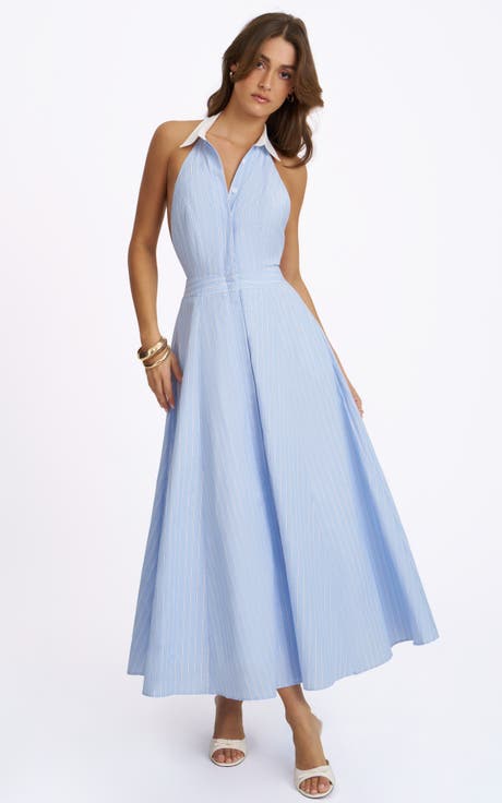 Winslet Striped Cotton Poplin Halter Maxi Dress