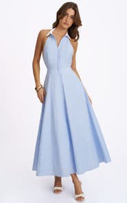 Miss Circle Winslet Striped Cotton Poplin Halter Maxi Dress