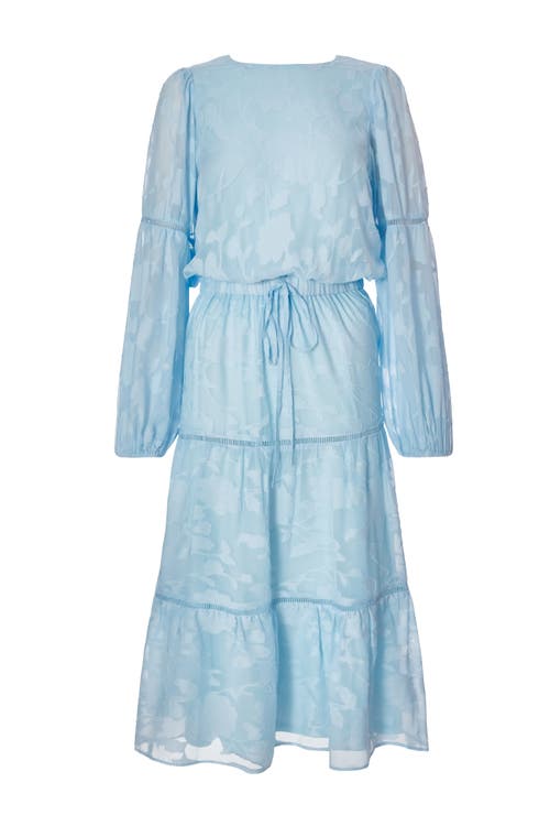 Quiz Jacquard Midi Dress With Balloon Sleeve In Pale Blue