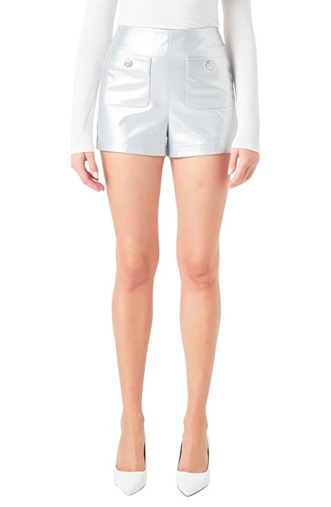 Pocket High Waist Faux Leather Shorts
