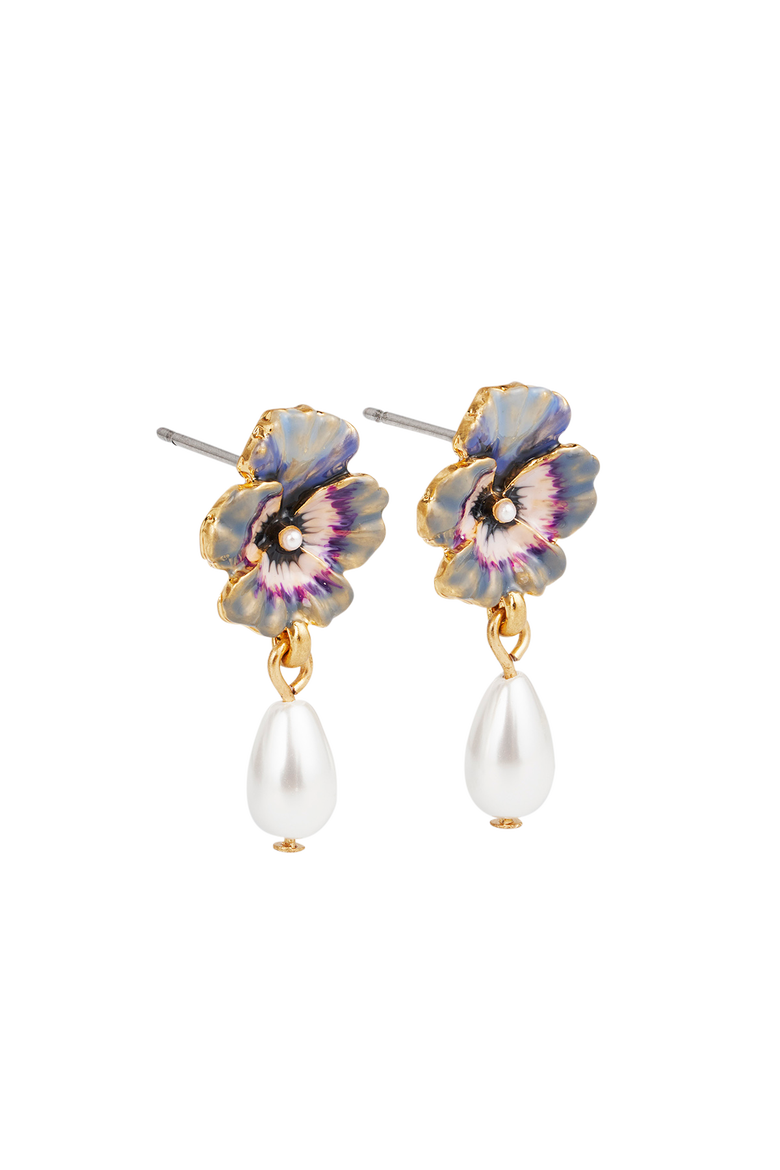 Pansy & Pearl Drop Stud Earrings, Alternate, color, Gold