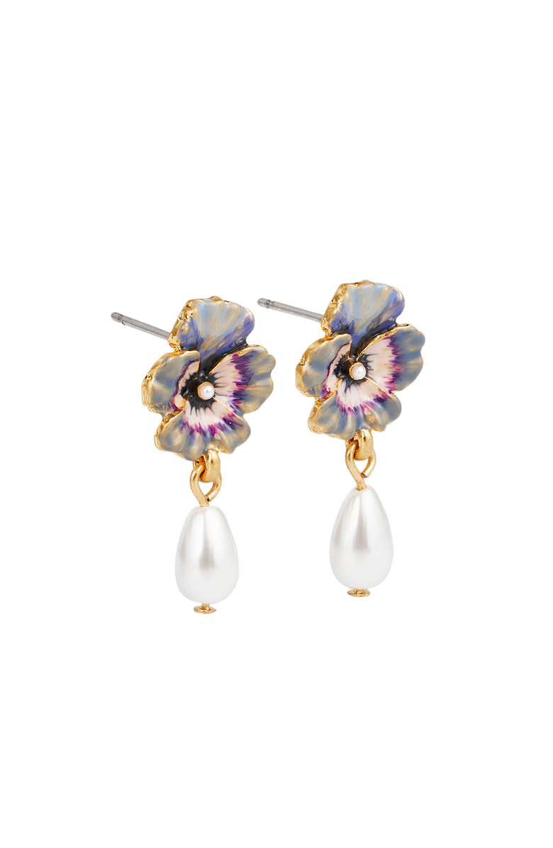 Fable England Pansy & Pearl Drop Stud Earrings, Alternate, color, Gold