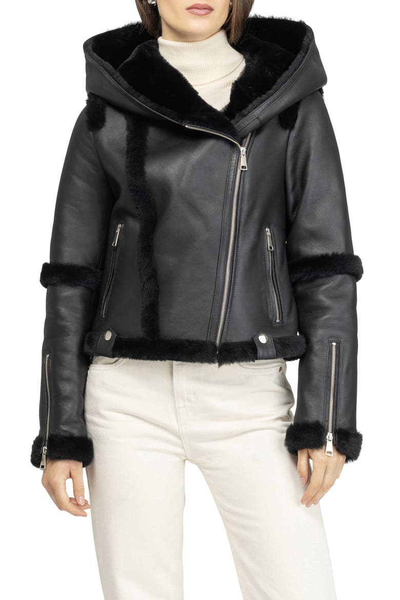 Genuine Shearling Zip Parka, Alternate, color, BLACK