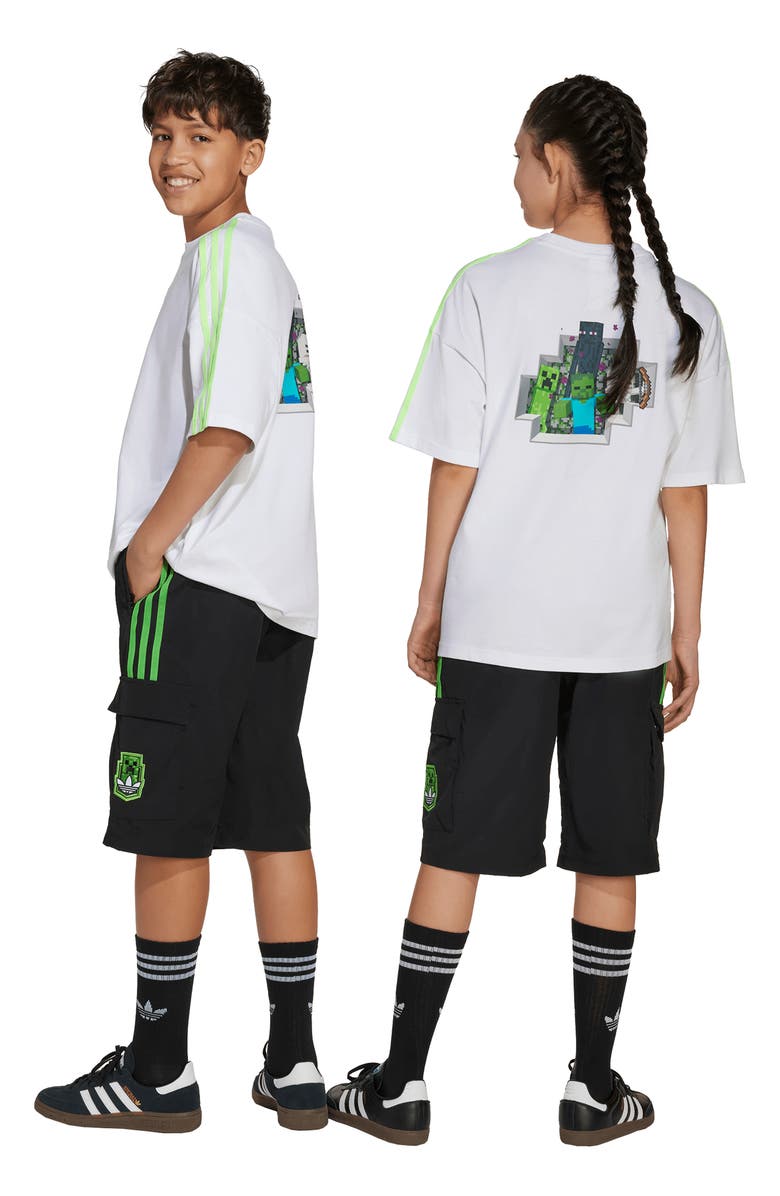adidas Originals Kids' x Minecraft Drawstring Cargo Shorts, Alternate, color,