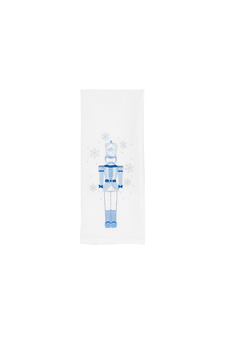 Icy Nutcracker Botanical Embroidered Christmas Towel, Alternate, color, Blue