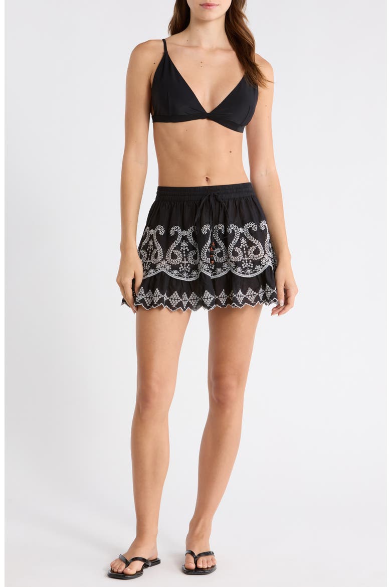 Judith Eyelet Embroidery Miniskirt, Main, color, BLACK / WHITE EYELET