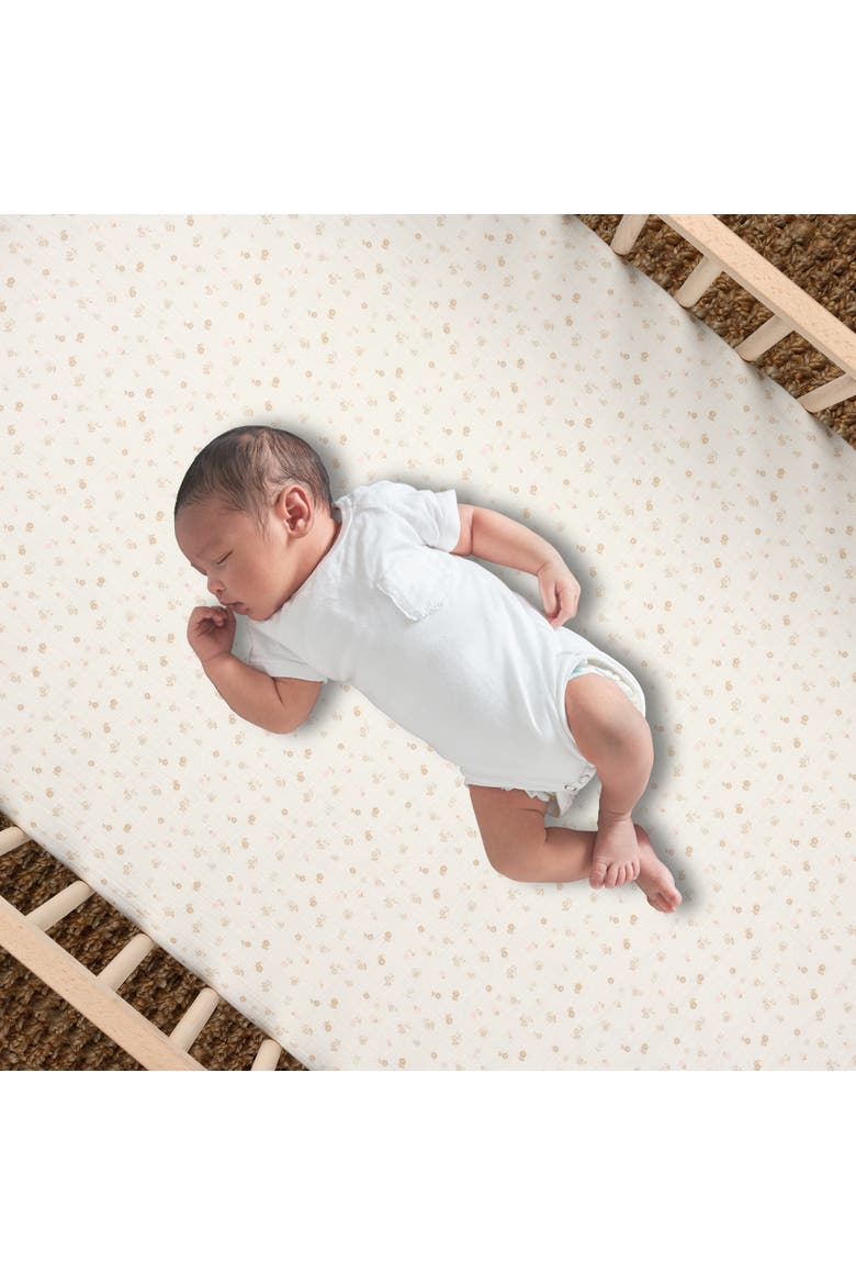Signature 100% Organic Cotton Muslin Floral Fitted Crib Sheet, Alternate, color, White