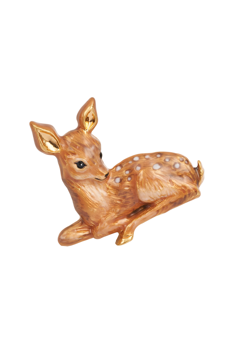 Resting Fawn Enamel Brooch, Alternate, color, Gold