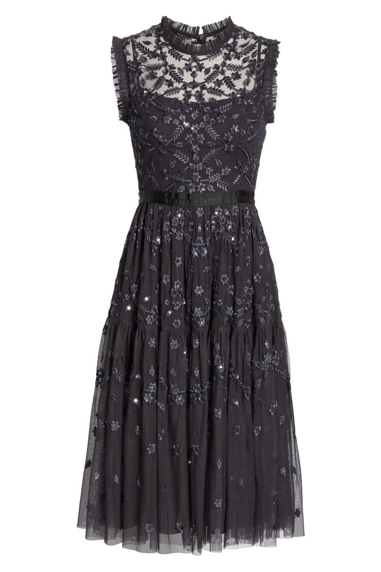 Clover Gloss Fit & Flare Dress, Alternate, color, GRAPHITE