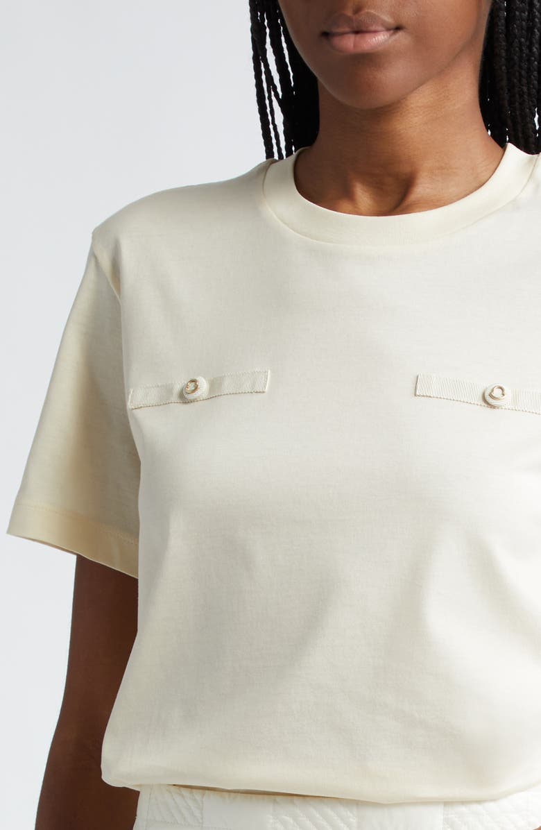 Moncler Bell Logo Grosgrain Trim Cotton T-Shirt, Alternate, color, Ivory