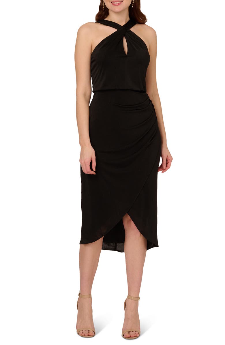 Adrianna Papell Halter Neck Knit Cocktail Dress, Main, color, 