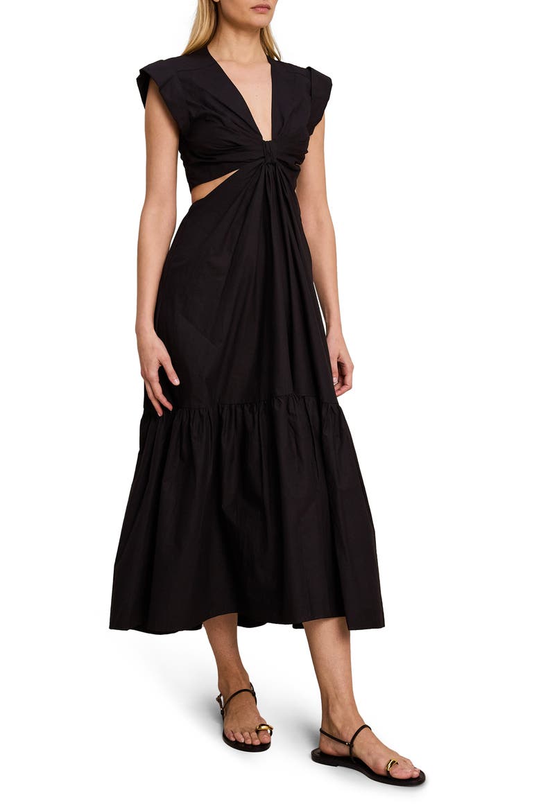 Alexandria Cutout Cotton Poplin Midi Dress, Alternate, color, BLACK