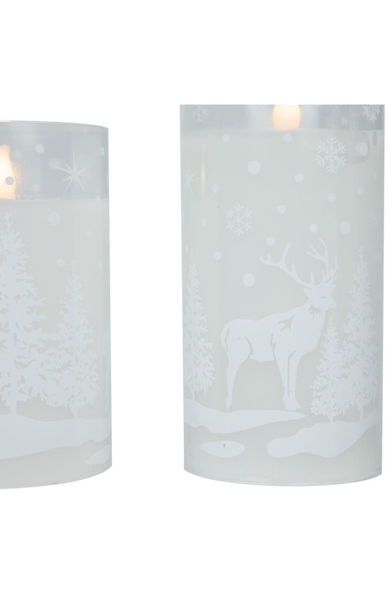 Northlight LED Flameless Flickering Snowy Woodland Glass Christmas Pillar Candles - 6" - Set of 3, Alternate, color, White