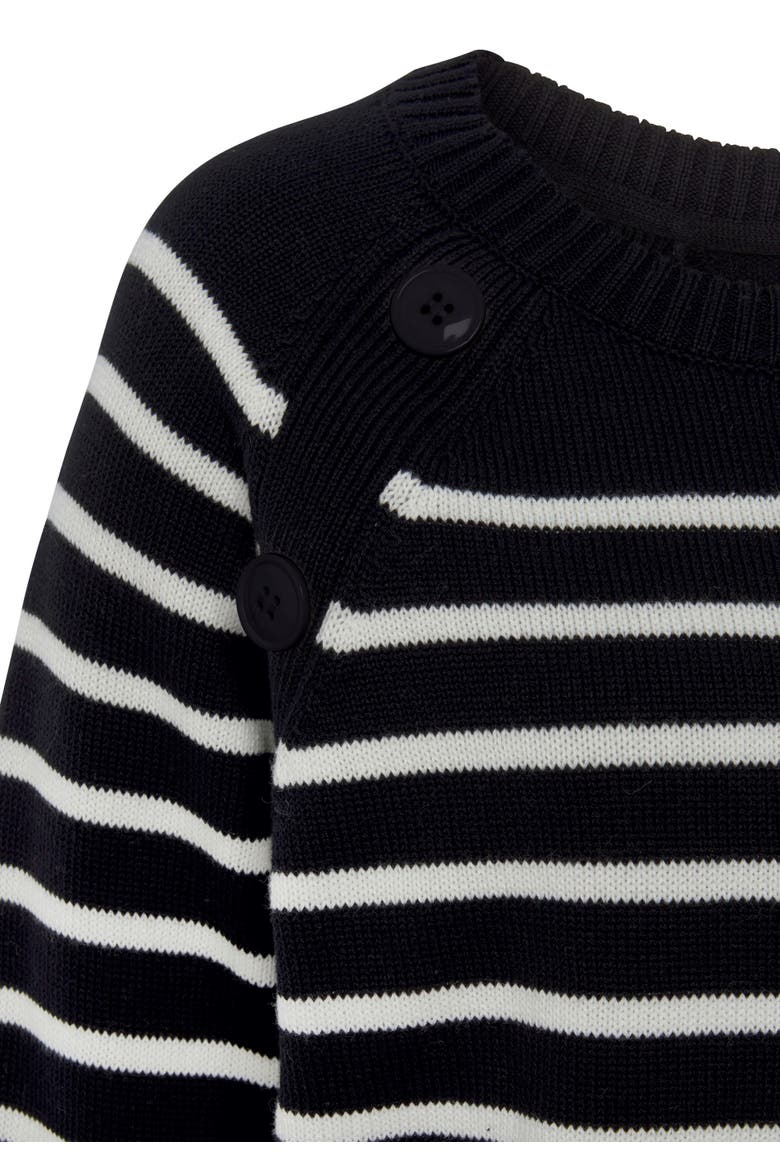 Striped Button Detail Sweater, Alternate, color, Black & White