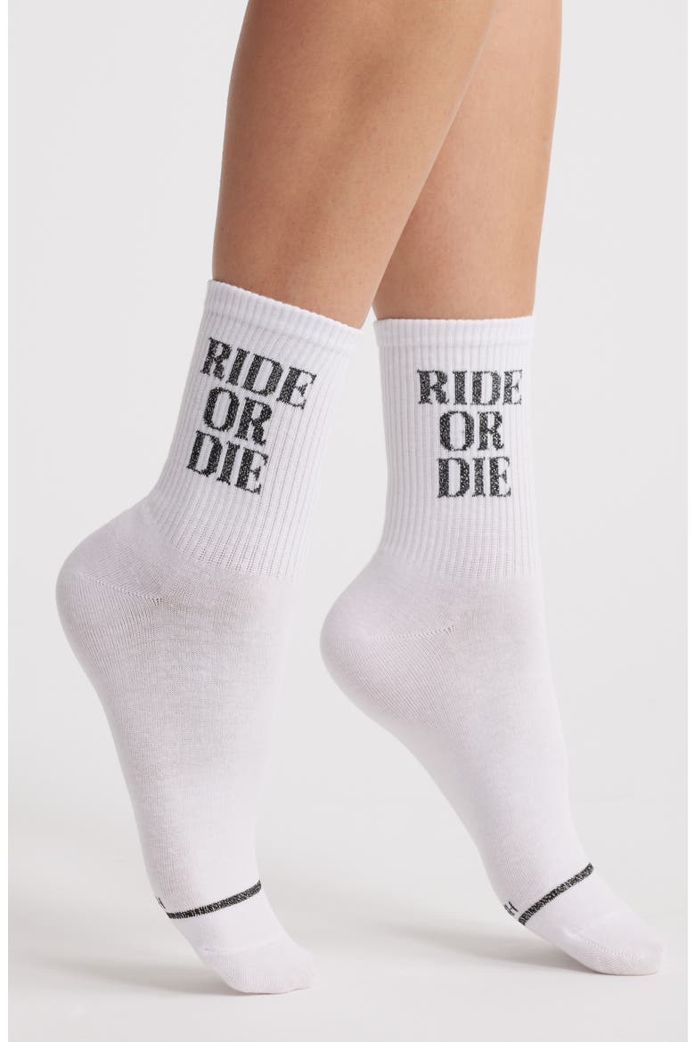 Cotton Blend Crew Socks, Main, color, WHITE/ BLACK