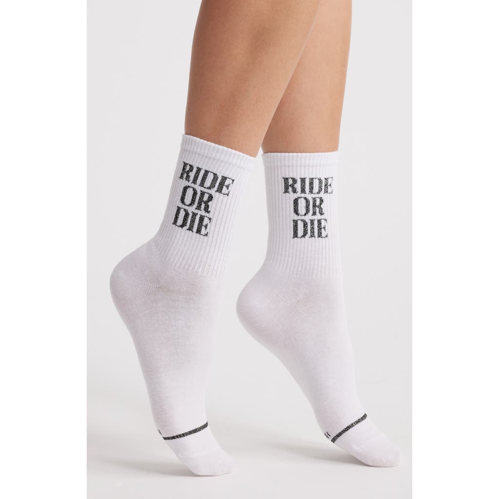 High Heel Jungle Cotton Blend Crew Socks In White/black