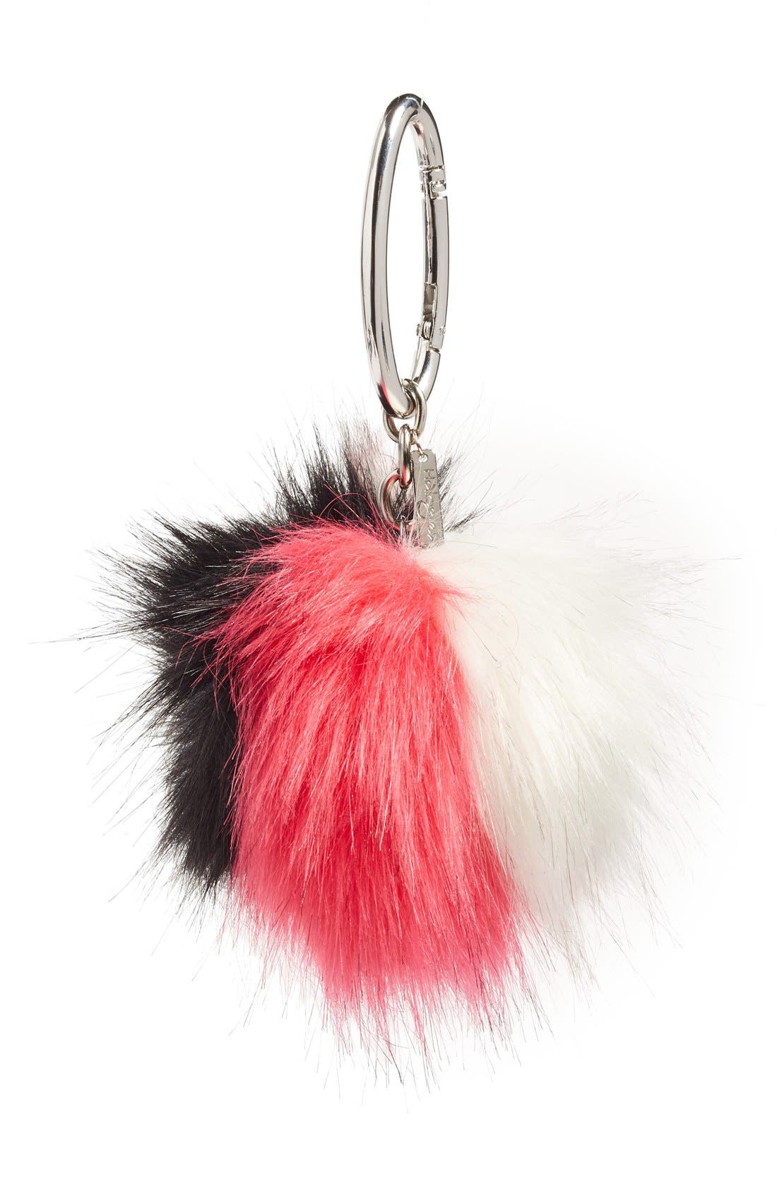 Patchwork Faux Fur Pompom Bag Charm, Main, color, BLACK/ PINK/ WHITE