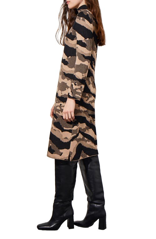 Ming Wang Animal Jacquard Long Sleeve Sweater Dress In Brown