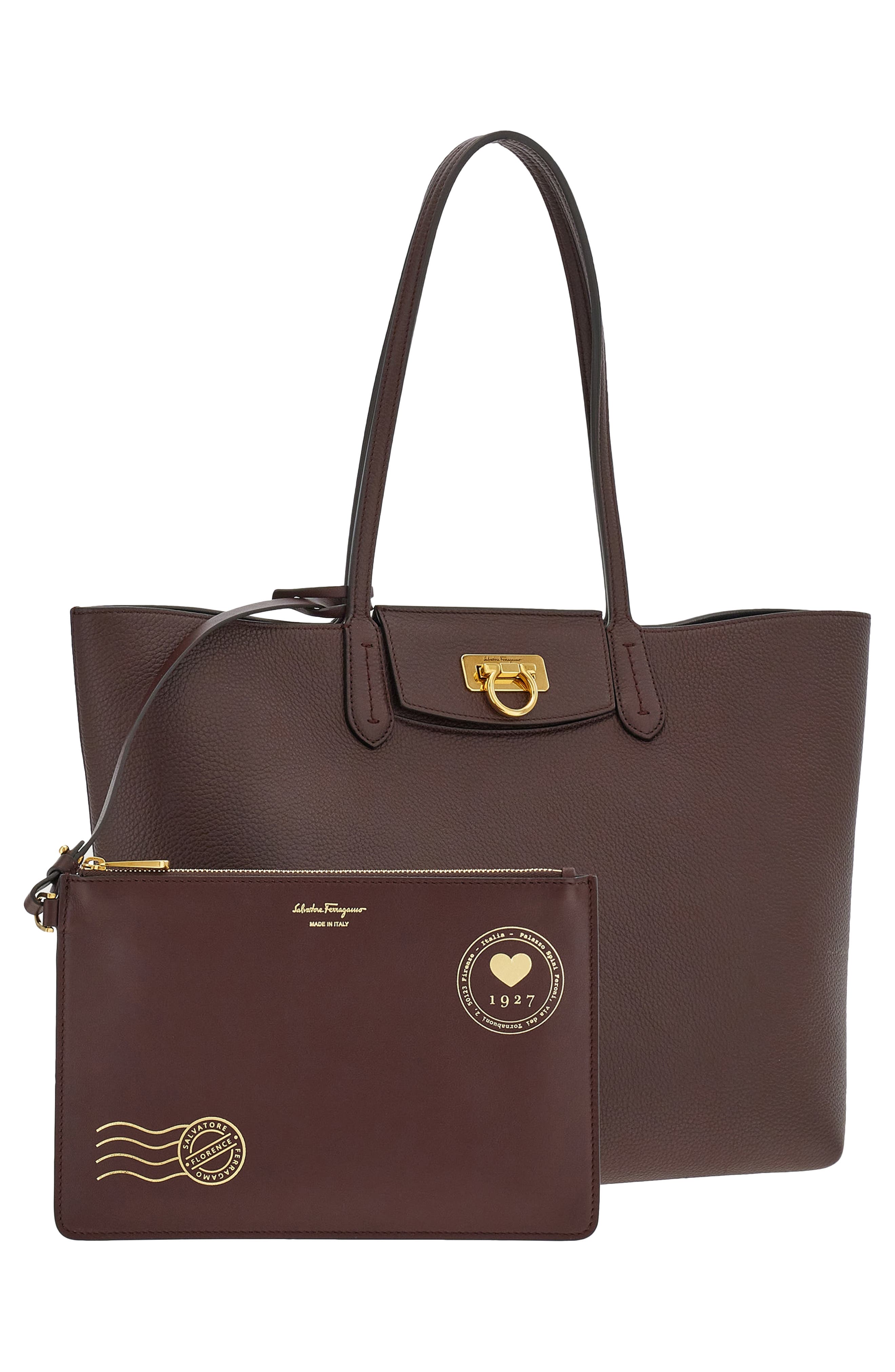 FERRAGAMO Travel Leather Tote, Alternate, color, 
