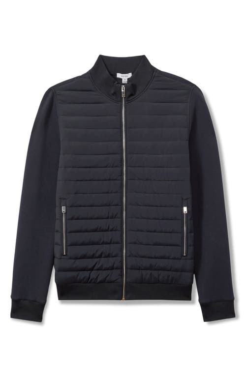 Reiss Navy Freddie Hybrid Quilt And Interlock Jersey Zip-through Jacket In Black