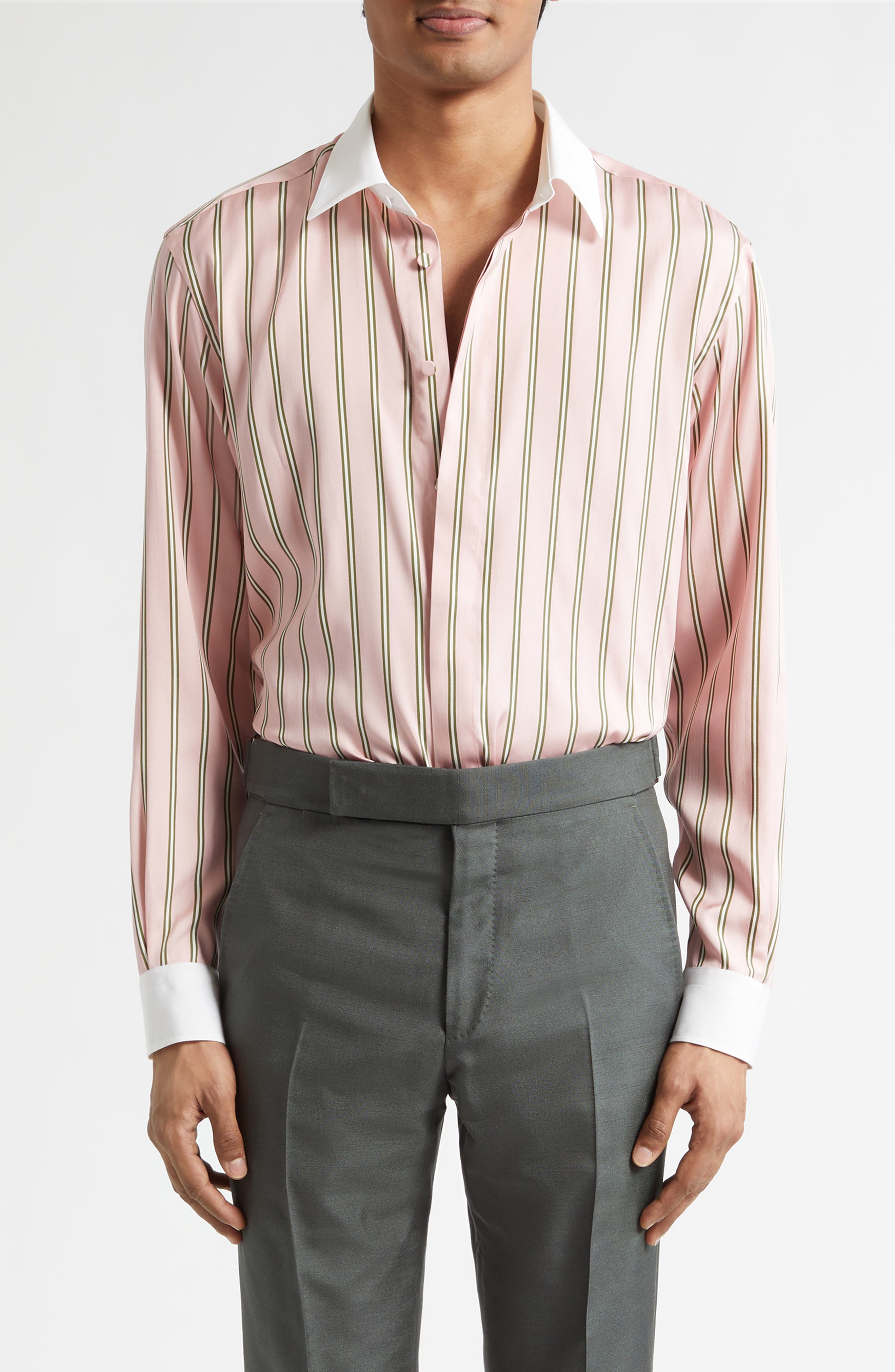 Fluid Fit Oxford Stripe Silk Jacquard Button-Up Shirt
