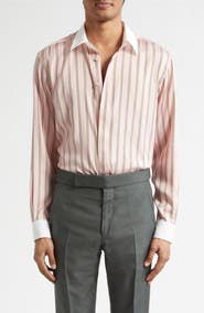 TOM FORD Fluid Fit Oxford Stripe Silk Jacquard Button-Up Shirt