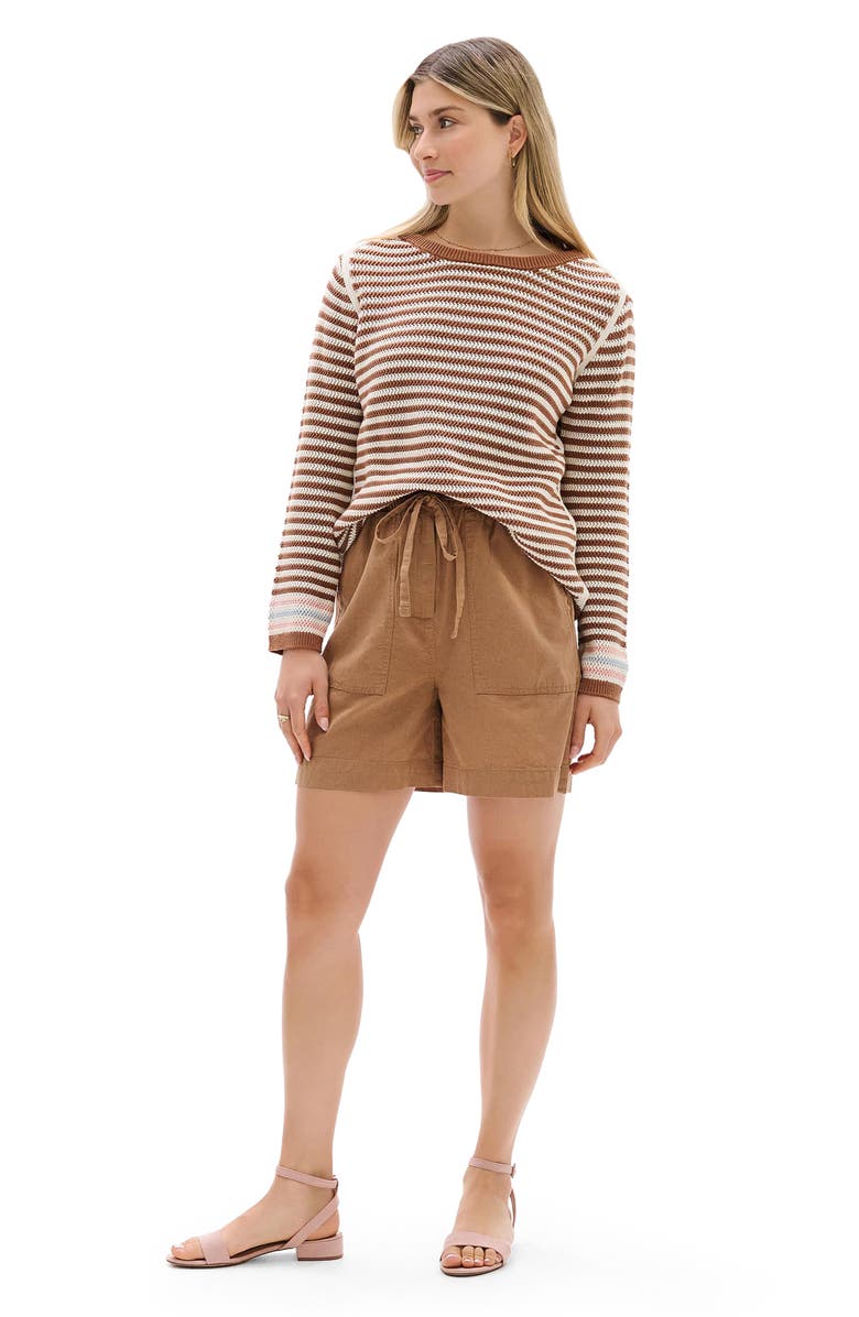 Hatley Stripe Pointelle Cotton Sweater, Alternate, color, Brown