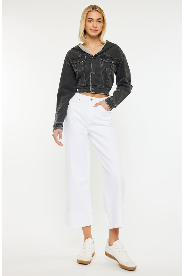 Andie Cropped Hooded Denim Jacket, Alternate, color, Black Charcoal