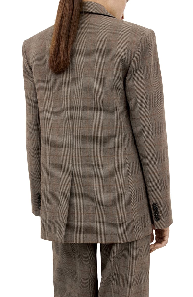 MANGO Check Print One-Button Blazer, Alternate, color, Brown