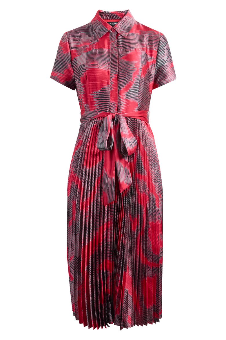 Print Tie Waist Pleated Shirtdress, Alternate, color, SANGRIA BLACK