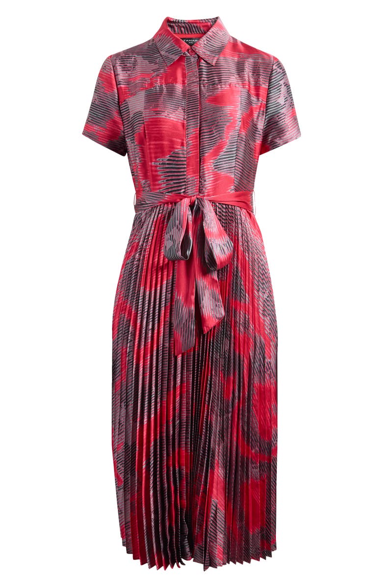 Tahari ASL Print Tie Waist Pleated Shirtdress, Alternate, color, Sangria Black