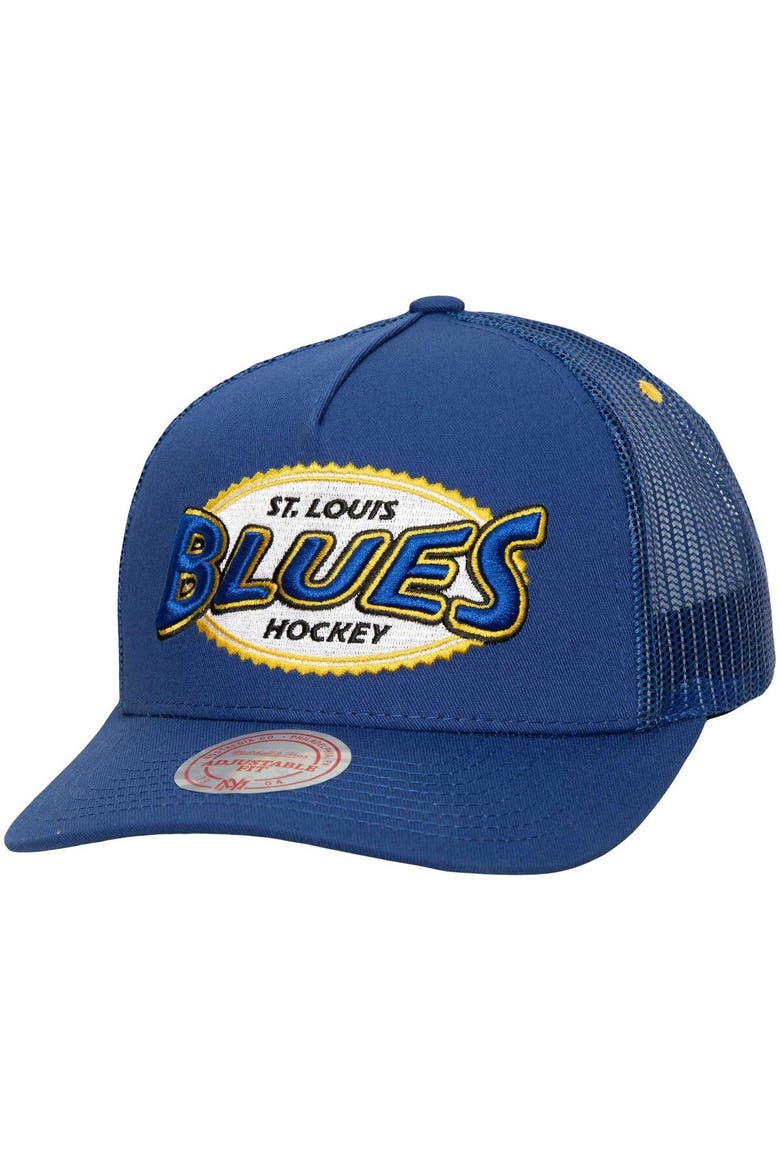 Men's Mitchell & Ness Blue St. Louis Blues Team Seal Trucker Snapback Hat, Main, color, Blue
