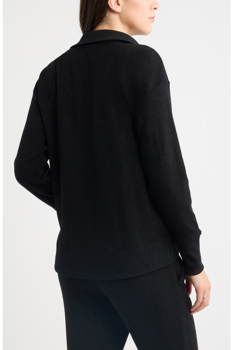 Waffle Button Front Sweatshirt, Alternate, color, BLACK