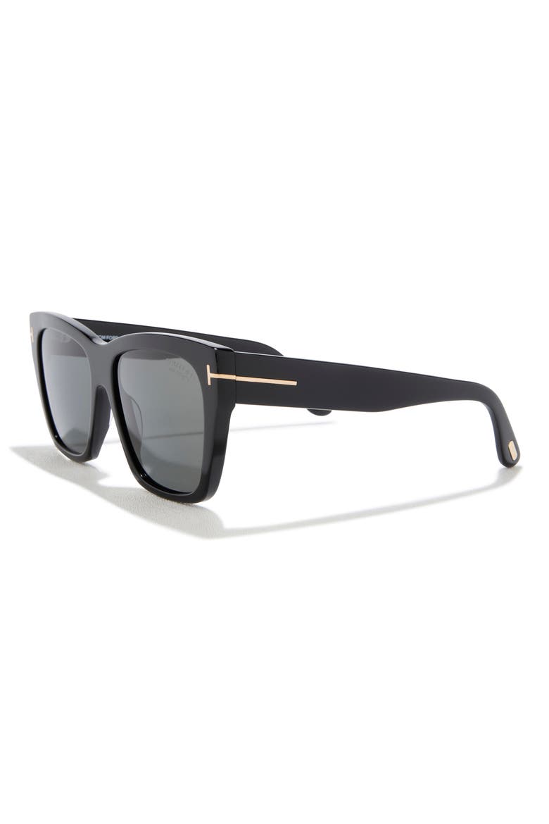 Flynn 55mm Polarized Butterfly Sunglasses, Alternate, color, SHINY BLACK /T/ LOGO / POLARIZED SMOKE LENS