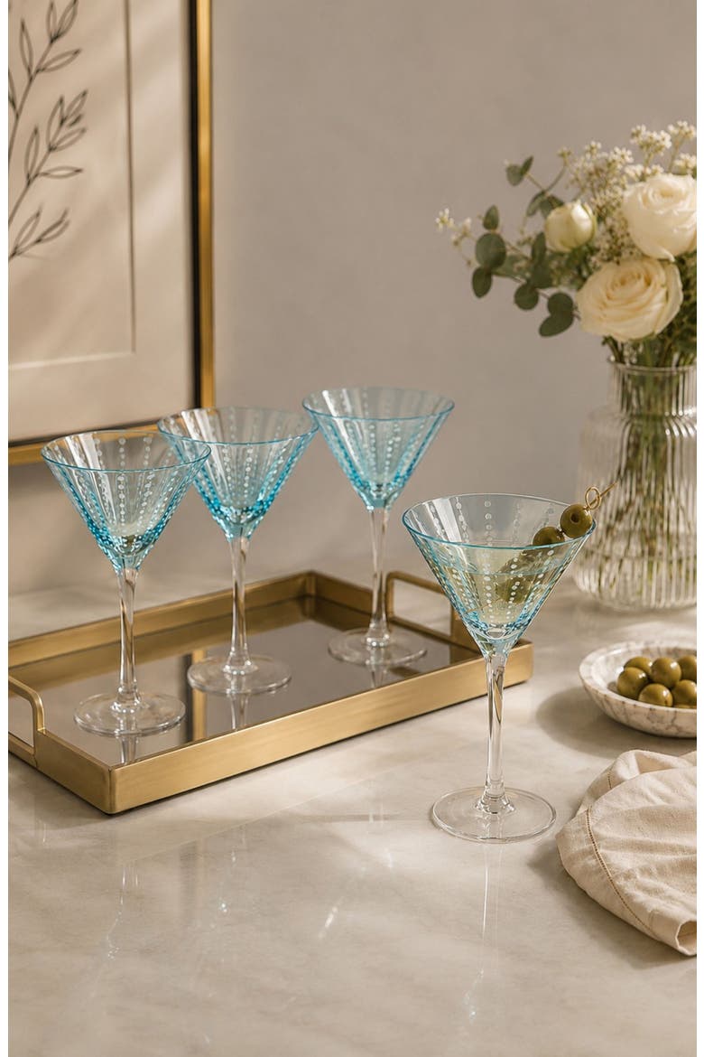 Portofino Dot Set of 4 Martini Glasses, Alternate, color, AQUA BLUE/ WHITE DOTS