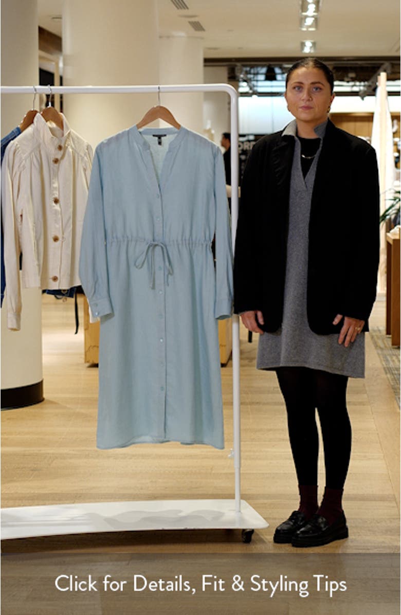Mandarin Collar Long Sleeve Organic Linen Midi Shirtdress, sales video thumbnail